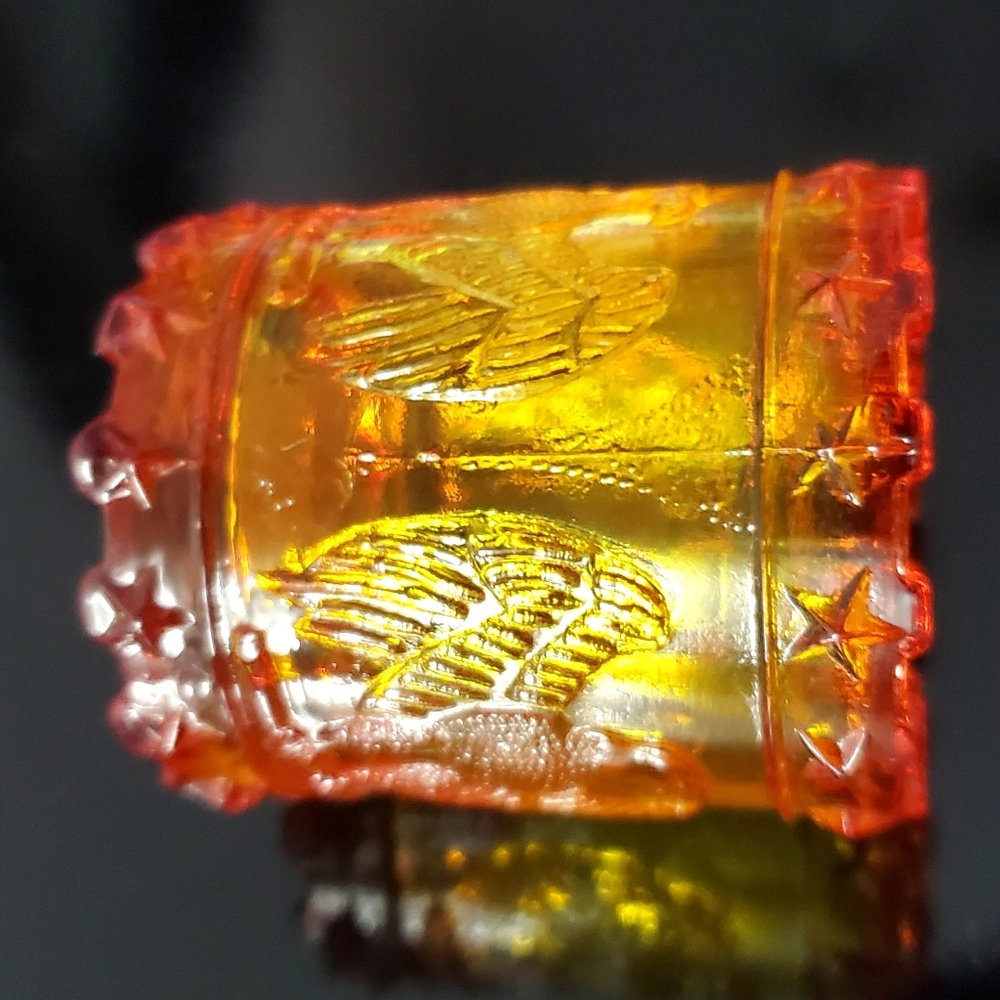 Glowing Kanawha Cadmium Amberina Glass American Eagle & Stars Toothpick Holder - Picture 16 of 16